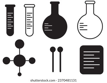 conjunto de iconos, conjunto de iconos de laboratorio, blanco y negro 