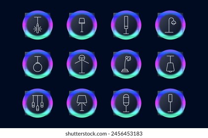 Lámparas de iconos. Lámparas, accesorios, iluminación, luz, lámpara, linterna, bombilla, iluminación, concepto, variedad, tubo, iluminador, resplandor, brillo, vidriomorfismo. Concepto de elección.