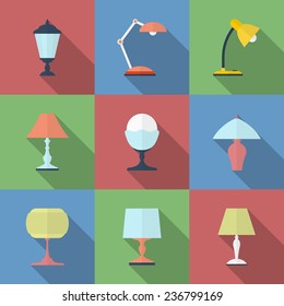 Icon set of Lamps. Modern Flat style.