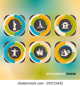 Icon set with landmarks and attraction