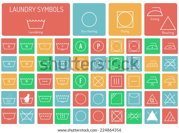 Icon Set Laundry Symbols Color Squares Stock Vector (Royalty Free ...