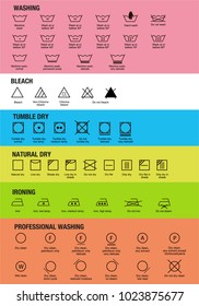 Icon set of laundry symbols, vector illustration print label cloth