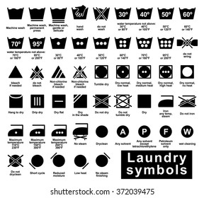 Icon Set Of Laundry Symbols, Vector Illustration Print Label Cloth