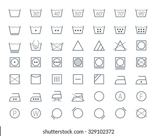 Icon set of laundry and textile care symbols and signs