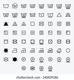 Icon set of laundry, washing symbols isolated on white background. Vector illustration