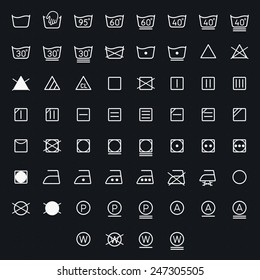 Icon set of laundry, washing symbols isolated on white background. Vector illustration