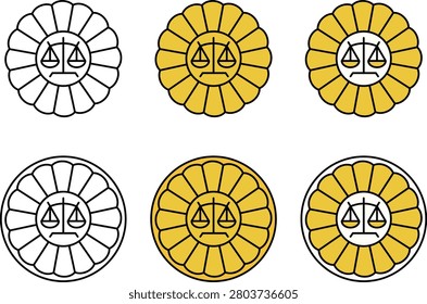 Icon set of lawyer badges featuring various color schemes