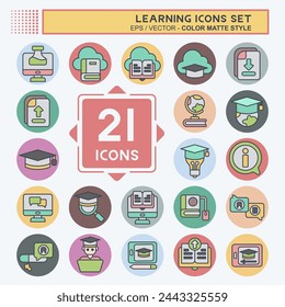 Icon Set Learning. related to Education symbol. color mate style. simple design illustration