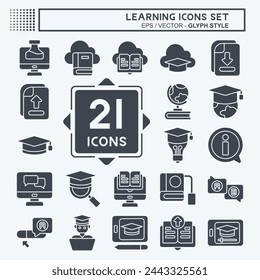 Aprendizaje de conjunto de iconos. relacionado con Símbolo de educación. estilo de glifo. ilustración de diseño simple
