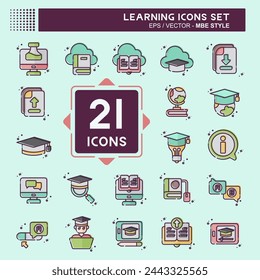Icon Set Learning. related to Education symbol. MBE style. simple design illustration