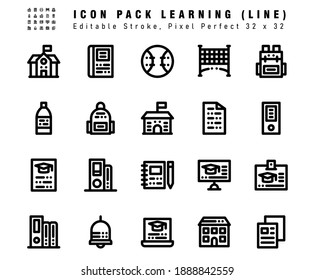 Icon Set of Learning Vector Line Icons. Contains such Icons as Books, Document, Bell, library etc. Editable Stroke. 32x32 Pixel Perfect