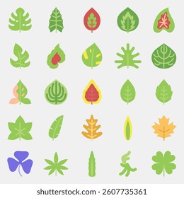 Icon set of leaves. Plant leaves elements. Icon in flat style.