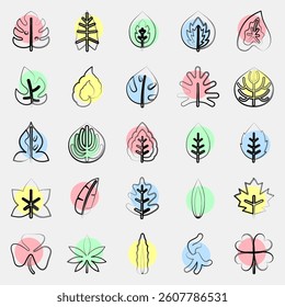 Icon set of leaves. Plant leaves elements. Icon in color spot style.