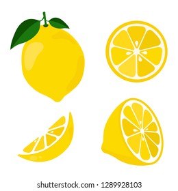 Icon set lemon, vector illustration on white background. the whole fruit and cut into pieces. citrus. 