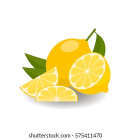 icon set lemon, vector illustration on white background. the whole fruit and cut into pieces. citrus.