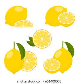 icon set lemon, vector illustration on white background. the whole fruit and cut into pieces. citrus.