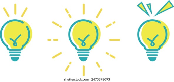 Icon set of light bulbs with various lighting effects