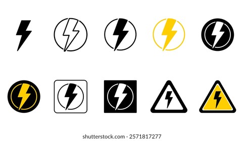 Icon set of Lightning bolt Thunderbolt icon symbol logo vector illustration