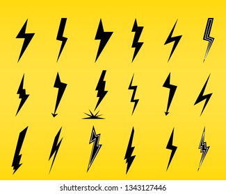 
Icon set of lightning, lightning strike or thunderstorm. Icons for voltage, electricity and power signs. Vector illustratio