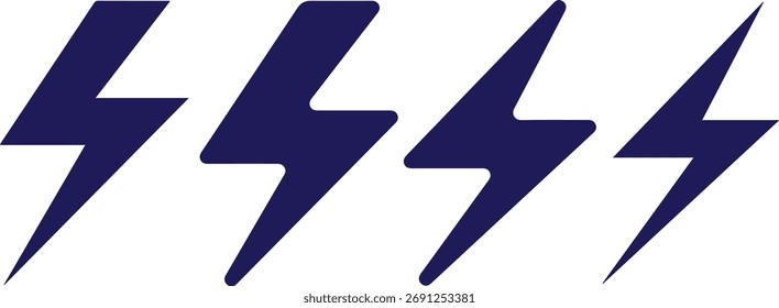 Icon set of lightning thunderbolt electricity energy power storm flash