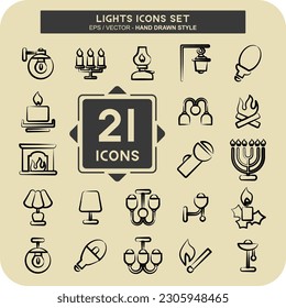 Iluminación de conjunto de iconos. adecuado para el símbolo House. estilo dibujado a mano. diseño simple editable