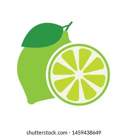 icon set lime with green leaves isolated on white background, vector illustration