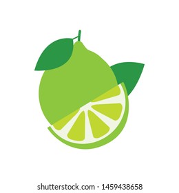icon set lime with green leaves isolated on white background, vector illustration