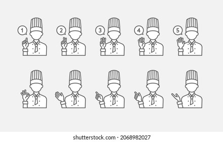 Juego de iconos con un dibujo de líneas, firmado a mano por un chef