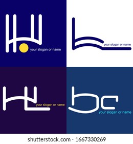 conjunto de iconos logotipo de esquema lineal rayas blancas con letras en fondo azul