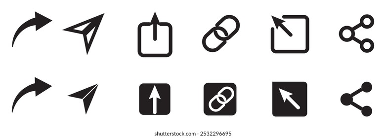 Icon set of link, share, external, and redirecting links for web UI design