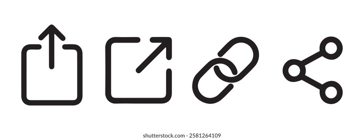Icon set of link. Link, share link, external link black vector icon set.