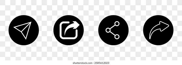 Icon set of link. Link, share link, external link black vector icon set. Isolated symbols on transparent background. Redirecting links button.
