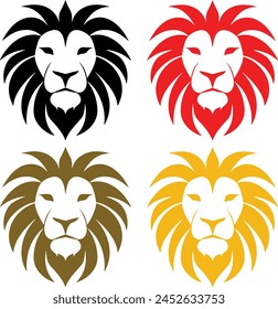 Conjunto de iconos de cabeza de león con diferentes colores. Ilustraciones vectoriales de diseño plano simple. Aislado sobre fondo blanco y transparente