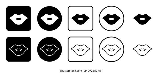 Icon set of lips symbol. Filled, outline, black and white icons set, flat style.  Vector illustration on white background