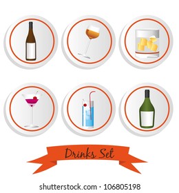 icon set of liquor, wine glasses and bottles, vector illustration