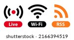 Icon set for Live, Wi-Fi and RSS. Vector.