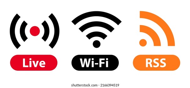 Icon set for Live, Wi-Fi and RSS. Vector.