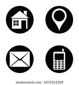 icon set of location, address, telephone, and envelope vector illustration