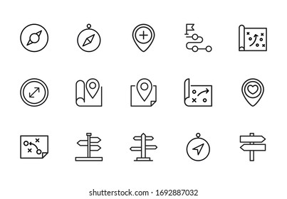 Icon set of location. Editable vector pictograms isolated on a white background. Trendy outline symbols for mobile apps and website design. Premium pack of icons in trendy line style.