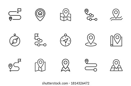 Icon set of location. Editable vector pictograms isolated on a white background. Trendy outline symbols for mobile apps and website design. Premium pack of icons in trendy line style.