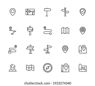 Icon set of location. Editable vector pictograms isolated on a white background. Trendy outline symbols for mobile apps and website design. Premium pack of icons in trendy line style.