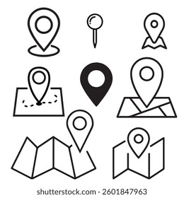 icon set of location and map pins Black and white vector