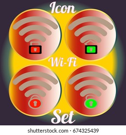 Icon set with locked and unclocked WI-FI.