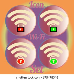 Icon set with locked and unclocked WI-FI.