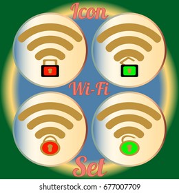 Icon set with locked and unclocked WI-FI.