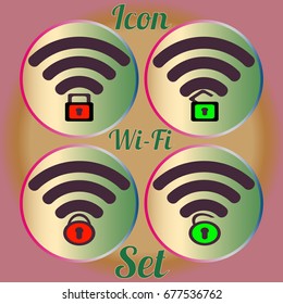 Icon set with locked and unclocked WI-FI.