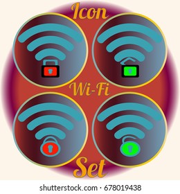 Icon set with locked and unclocked WI-FI.