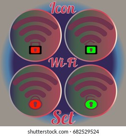 Icon set with locked and unclocked WI-FI.