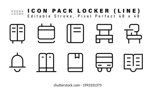 Icon Set of Locker Line Icons. Contains such Icons as Chair, Bell, Files, Book etc. Editable Stroke. 48x48 Pixel Perfect