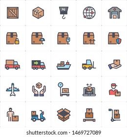 Icon Set - Logistic And Delivery Full Color Outline Stroke Vector Illustration